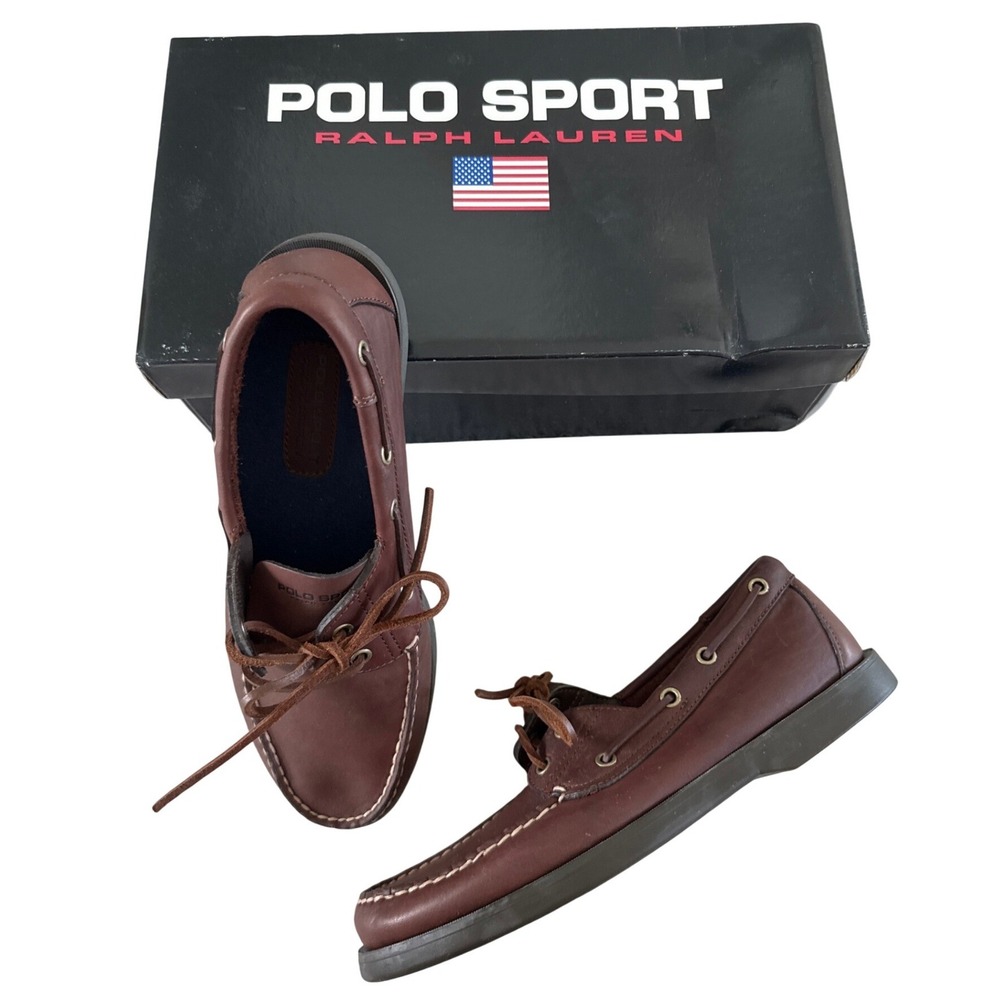 Polo Sport Ralph Lauren Jasper Boat Shoes Mens 10D Brown Leather Nautical NEW